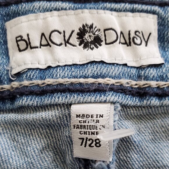 Black Daisy Graphic Print Relaxed Skinny Ripped Jeans SZ 7/28 - Picture 4 of 10